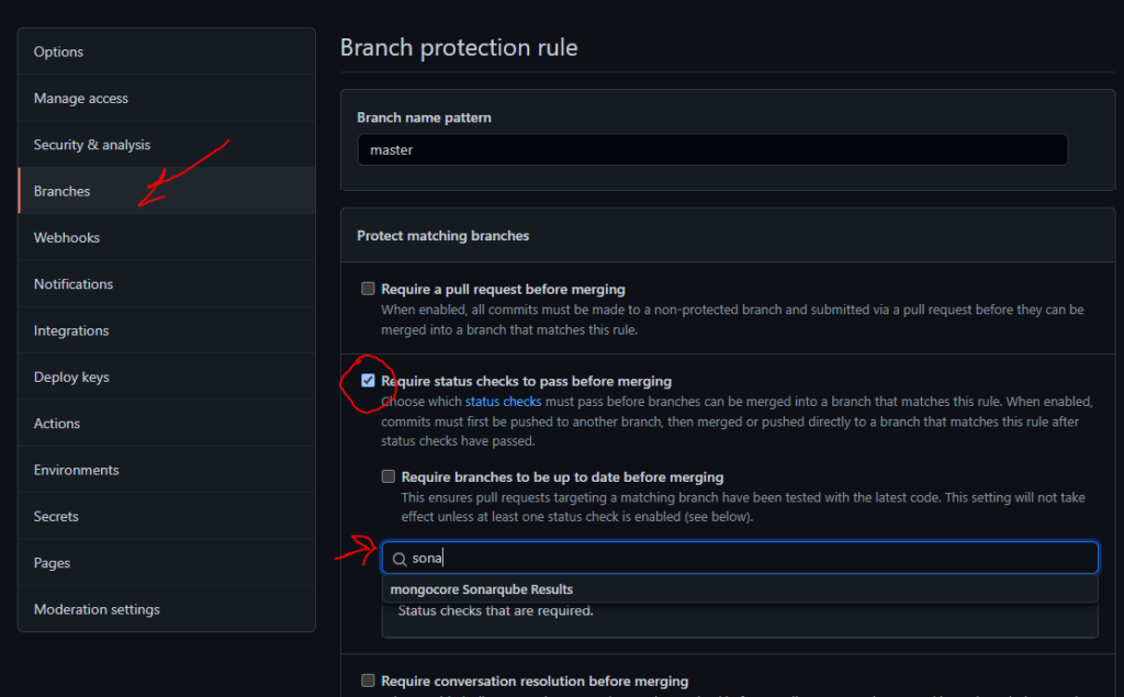 GitHub branch protection rule
